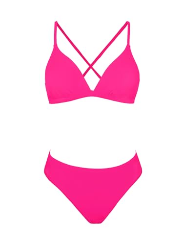 Image of CUPSHE Bikini Set for Women Two Piece Swimsuits V Neck Low Rise Crisscross Back Self Tie Spaghetti Straps