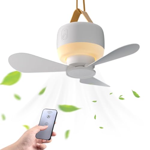 Nhujevkom Ventilador de techo pequeño, ventilador de techo con luces, silencioso, para camping, , para colgar al aire libre, toldo, toldo, dormitorio, ventilador silencioso alimentado por USB,