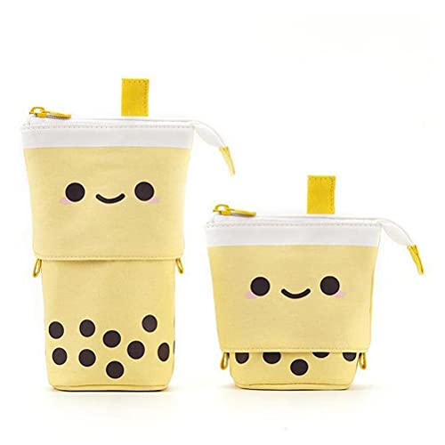 Niedliche Federmäppchen, Boba Milktea Federmäppchen Stehende Schreibwarentasche Teleskop Stiftetasche Halter Leinwand Cartoon Katze Bleistifttasche Schreibwaren Federmäppchen Box Cover