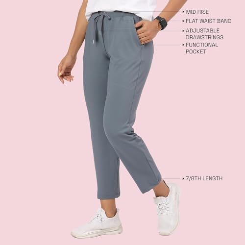Image of Enamor Mid Rise 7 /8th Length Drawstring Closure Travel Pants for Women - Relaxed Fit, Quick Dry, Antimicrobial - E068