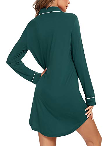 Image of Samring Nightgown for Women Long Sleeve Button Down Night Gown Boyfriend Nightdress Sleep Shirts
