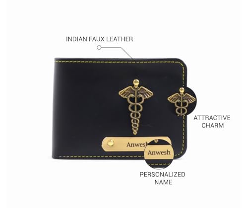 Image of Thebaegift Men's Personalized Wallet I Customized Slim Stylish Leather Purse with Name & Charm I Unique Birthday Anniversary Gift for Men Boy Love Husband Employees Clients (Black Vegan)