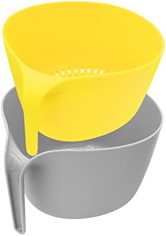 MiHerom Food Strainers,Large Colander Bowl Set with Long Handle,2-in-1 Stackable Kitchen Utensils Set,Great for Draining Pasta,Noodles,Fruits and Vegetable,Cooked Food or Mixing Salad-4.5Qt