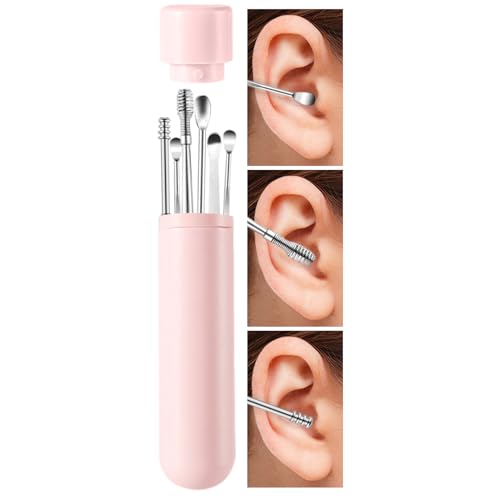 Herramientas de limpieza de oídos: herramientas de eliminación de cerumen de acero inoxidable, diseño de cepillo en de 360 grados, limpiador de cerumen, limpiador de oídos higiénico para