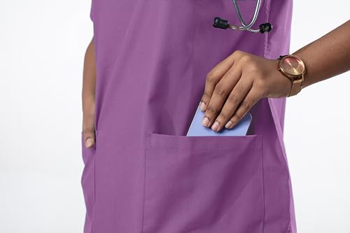 Image of UNIFORM CRAFT Women's 4 Pocket Scrub Suit Set | Medical Uniform | Cross V-Neck Poly Cotton | Short Sleeve Hospital Wear | Ideal for Doctors & Nurses (Lavender, L)