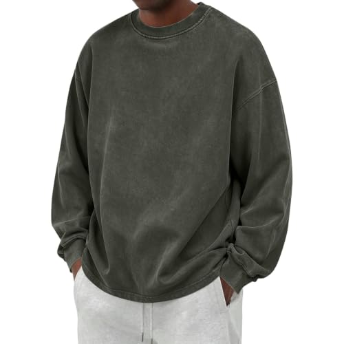 Mens Crew Necks Sweatshirts Plain Oversized Acid Wash Vintage Sweatshirt - image 1