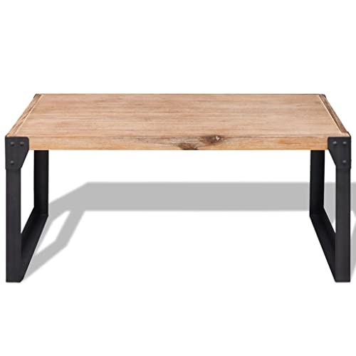 VIHHQGC Table basse en bois d'acacia massif 100 x 60 x 45 cm pour le salon - Table basse en bois et acier avec surface brossée pour une décoration stable