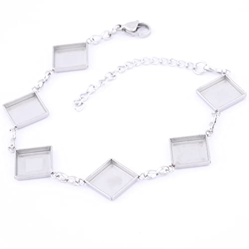Reidgaller 10pcs 10mm Square Cabochon Bracelet Bezel Blanks Stainless Steel Setting Trays for Bracelets Making Kit Accessories