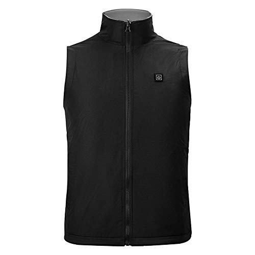MOOUK Électrique Chauffé Gilet, Hiver Gilet, Lavable USB Rechargeable Hiver Corps Chauffe Isolé Chauffé Gilet pour Hommes Femmes Extérieur - 3-Speed Température Contrôle - Noir, Large