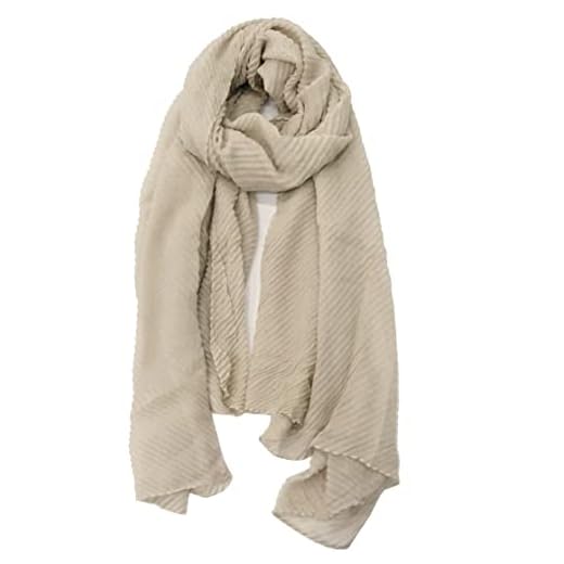 Van Der Rich ® - Foulards Écharpe plissée, Couleur Unie - Femme (Beige, TU)