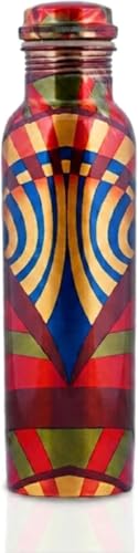Image of Craft Trade 950ml Printed Pure Copper Water Bottle with Leak-Proof Cap 32oz, Red