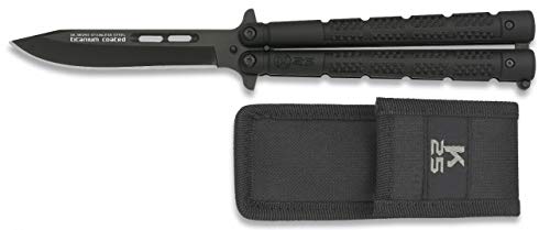 cuchilleria deportiva K25 36250. Navaja Abanico. Negro. Mango de Aluminio. Hoja: 10 cm. Funda de Nylon. Herramienta para Caza, Pesca, Camping, Outdoor, Supervivencia y Bushcraft