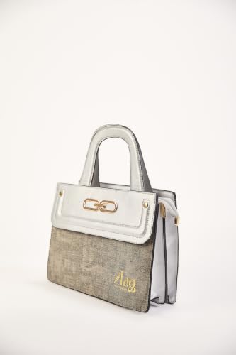 Image of Hashtag Lifestyle Women's Luxury Metallic Top Handle Handbag 2-Piece Set | Silver Grey Textured Satchel with Matching Envelope Wallet | 120 cm Adjustable Shoulder Strap | Office Travel