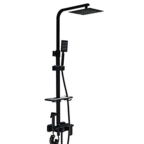 Ensemble de douche noir avec pommeau effet de pluie 8 pouces et mitigeur en laiton