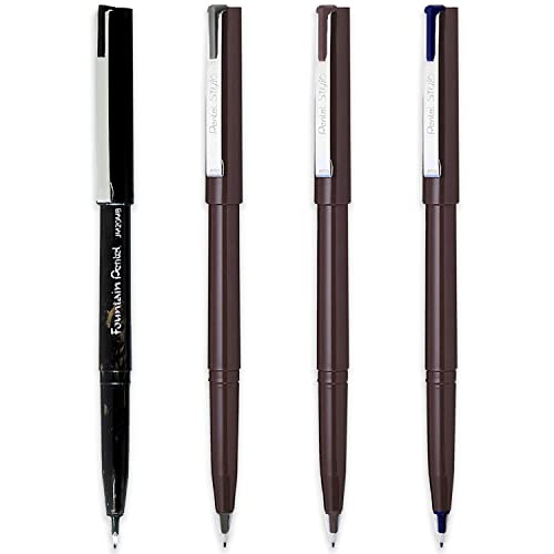 Pentel JM20 Stylo Disposable Fountain Pen – Black, Grey, Sepia & Navy Blue Ink - Pack of 4