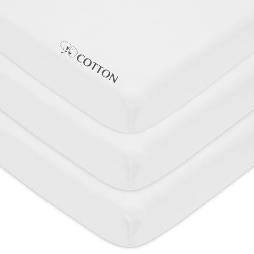 American Baby Company 3 Pack 100% Natural Cotton Fitted Mini Crib Sheets 38' x 24' - Soft & Breathable Small Nesting Portable Sheets, Fits Pack N Play...