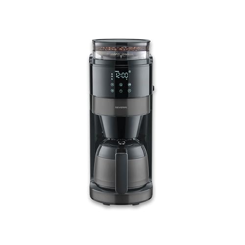 Severin Filter-Kaffeemaschine mit Thermokanne und Mahlwerk 1L Füllmenge bis zu 8 Tassen Tropf-Stopp intensives Aroma automatische Abschaltung LED-Display 900W dark inox schwarz KA 4831