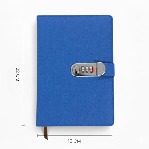 Image of Diary with Lock, A5 Personal Notebook with 3-Digit Combination Lock, PU Leather Journal for Women & Men | Secret Writing Notebook for Girls, Boys, Office & School and Gifts (22 X 15 CM) (Fabric Blue)