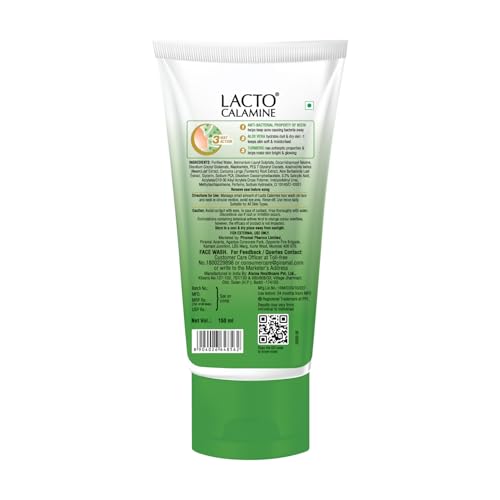 Image of Lacto Calamine Neem Face Wash With Aloe Vera & Turmeric | 150ml - Pack of 3 | Niacinamide & Salicylic Acid Face Wash | Facewash Reduces Pimples, Purifies Skin & Oil Control | For All Skin Types