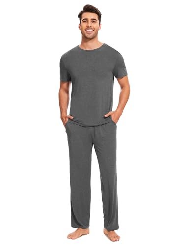 GYS Bamboo Viscose Men's Pajama Sets Short Sleeve Crew Neck Lounge Sets with Pockets