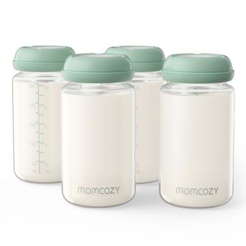 Momcozy Natural Baby Bottle 300ml Wide-Neck Breast Milk Container Breastmilk Storage Bottle for Fridge & Momcozy Breast Milk Cooler BPA Free Milk Collection Bottles Breastfeeding Essential 4PCS