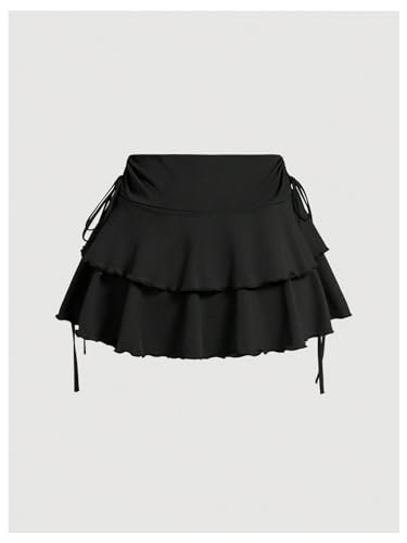 WDIRARA Women's Layered Ruffle Hem Mini Skirt High Waisted Stretchy Drawstring Skirts2
