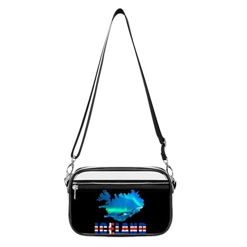 Iceland Flag Map Northern Lights Women's Clear Crossbody Purse Bag Transparent Bags Pocket for Concerts Sports Festivals