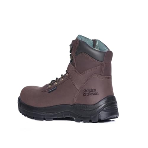 Image of Golden Retriever Work Boots for Men, Crazy Horse Leather Steel Toe Safety Boots, Waterproof Slip & Oil Resistant Industrial Construction Shoes G6655-W-10