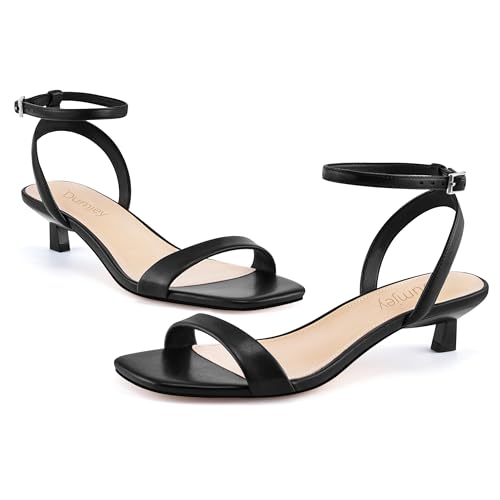 Image of Women Kitten Heel Sandals Ankle Strap Heeled Sandals Square Open Toe Dress Party Shoes