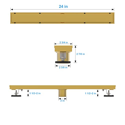 WEBANG 24 Inch Shower Linear Gold Drain Rectangular Floor Drain with Accessories Reversible 2-in-1 Cover Tile Insert Grate Removable SUS304 Stainless Steel CUPC Certified Brushed Gold Brass - Image 3