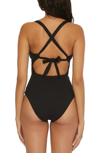 BECCA Women's Modern Edge One Piece Swimsuit, Plunge Neck, Bathing Suits2