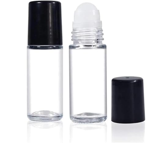 DPWOUM 2Pcs Black Clear 30ML Empty Glass Essential Oil Roller Bottles Vials Containers Refillable Roll-on Bottles Refillable Cosmetic Containers