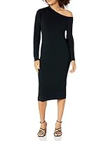 The Drop Women's Giselle Asymmetric Neckline Midi Sweater Dress, Black, XXS