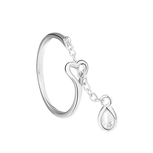 925 Plateado Innovadora Cadena Hueco Corazón Gota De Agua Mujeres Banda Anillo Abierto, Ajustable