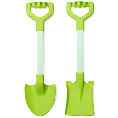 QINGLER 20 Long Sand Beach Shovels for Kids Heavy Duty Plastic Summer Sand Scoops Spades Toy Sandbox Garden Snow Digging Play Gift Set Party Bundle 2 Pack Green