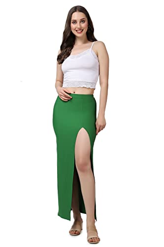 Image of POPWINGS Casual Solid Self Design Rib Long Slit Skirt for Women - Stylish Summer Skirt
