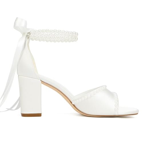 Pearl Heels Wedding Shoes for Bride Block Heel Bridal Shoes Women's Heeled Sandals4