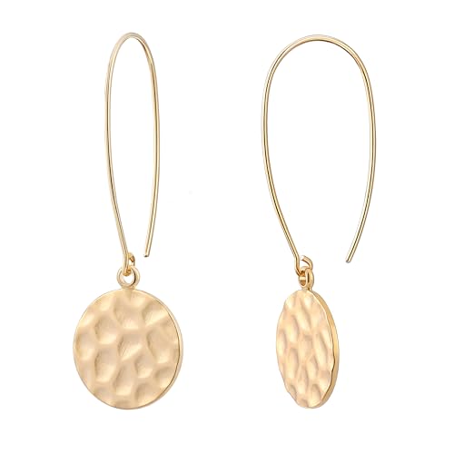 Image of KOOUNUATA Statement Long Gold Hammered Geometric Disc Earrings Circle Drop Dangling Earrings Round Hanging Hoop Jewelry for Women
