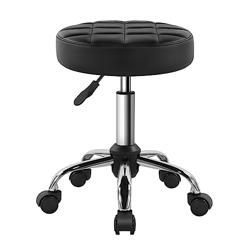 Black Swivel Stool with Wheels for Salon & Home - Height-Adjustable & Cost-Effective
