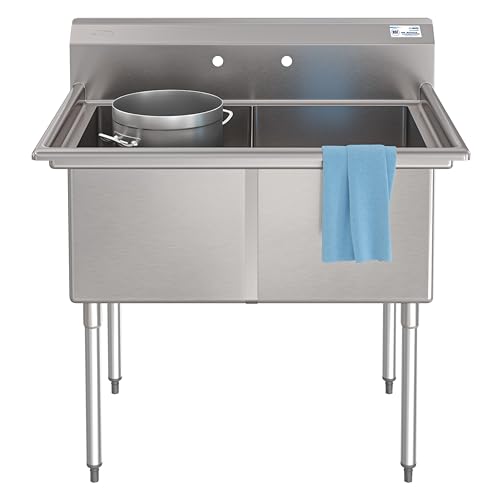 Image of KoolMore 42 in. 18-Gauge 2-Compartment Commercial Sink with Backsplash, Bowl Dimensions 18 inchx18 inchx14 inch in Stainless-Steel (KM-SB181814-N3)