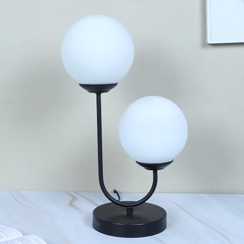 Image of tu casa Black Metal Base Pair of Bedside Table Lamp with 2 Glasses for Home Decoration Bedroom Living Room Corner Lounge Office Festival Decor & Gifting Study Table H - 14 inch / No Blub