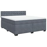 vidaXL Boxspringbett, Polsterbett Bett mit Matratze Matratzenauflage, Bettgestell mit Kopfteil Lattenrost, Doppelbett für Schlafzimmer, Dunkelgrau 180x200cm Samt