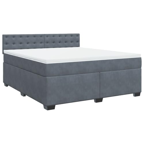 vidaXL Boxspringbett, Polsterbett Bett mit Matratze Matratzenauflage, Bettgestell mit Kopfteil Lattenrost, Doppelbett für Schlafzimmer, Dunkelgrau 180x200cm Samt
