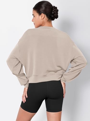 Image of ODODOS Modal Soft Long Sleeve Cropped Sweatshirts for Women Oversized Crew Neck Pullover Crop Top