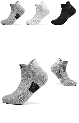 Men athletic running cotton plain color super elite, terry ankle sports socks (grey)