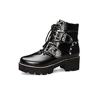 GooMaShoes Women's Punk Black Chunky Lace Up Platform Boots, Gothic High Heel Round Toe Ankle Combat Boots, Emo Side Zipper Block Goth Boots Shoes