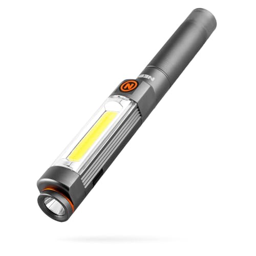 NEBO Linterna doble Franklin de 500 lúmenes, LED negra, recargable, doble luz de trabajo y foco, 7 modos de iluminación con base magnética, NEB-WLT-0022-G, blanca