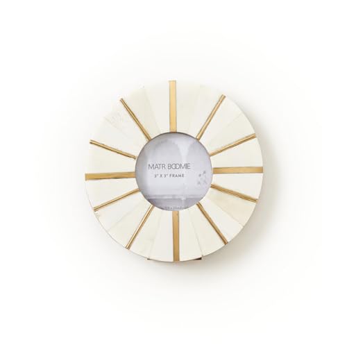 Matr Boomie 3x3 Round Picture Frame – Handcrafted Bone Inlay with Brass Accents – Ethical Boho Decor, Tabletop or Wall Display
