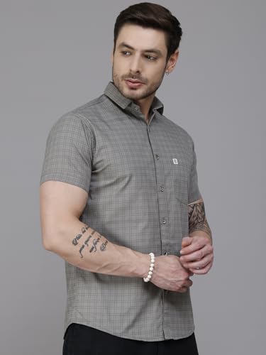 Image of Majestic Man Slim Fit Pure Cotton Half Sleeve Checked Casual Shirt