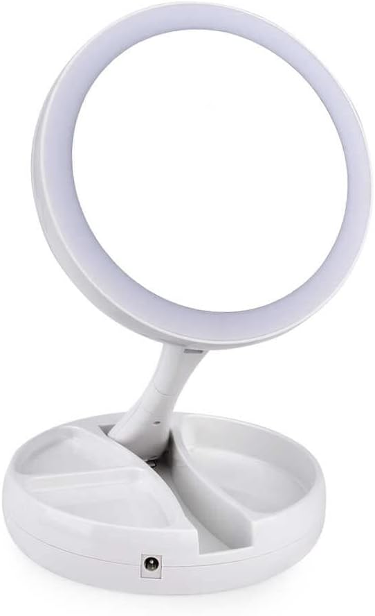 Kshavi Double-Sided LED Light 10X Magnifying Makeup Mirror with Illuminated Foldable Travel/Desktop Light